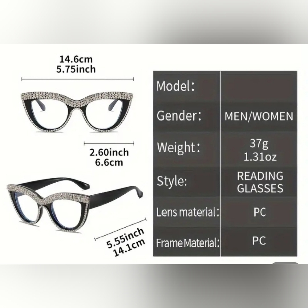 🆕️✨️ BLACK RHINESTONE CAT EYE READING GLASSES✨️ - Picture 6 of 8